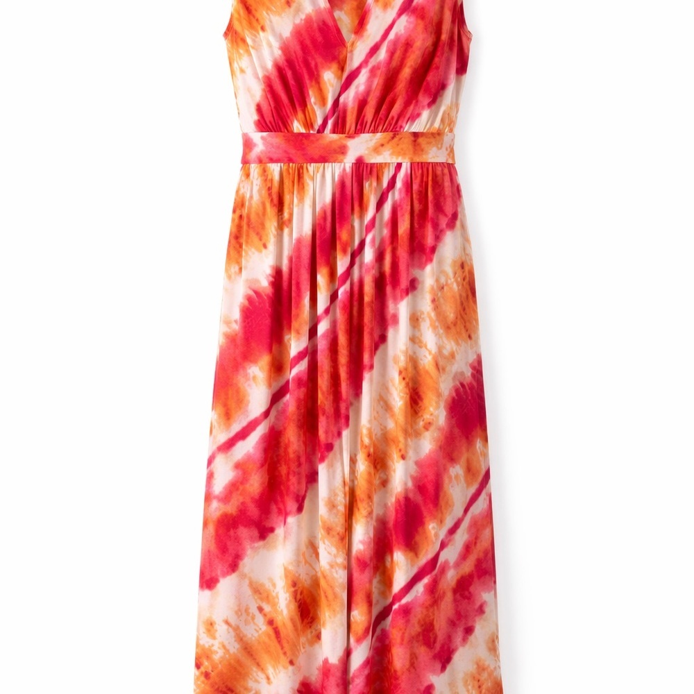 Chico’s NWT Maxi Dress Size 2 (L) Orange Pink Tie Dye Sleeveless V Neck - Picture 2 of 3